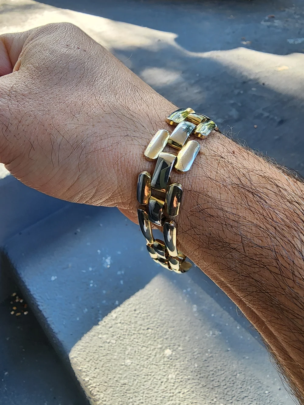 8.5in Handmade Gold and Silver Men's Link Bracelet - Sleek Two-Tone Chain